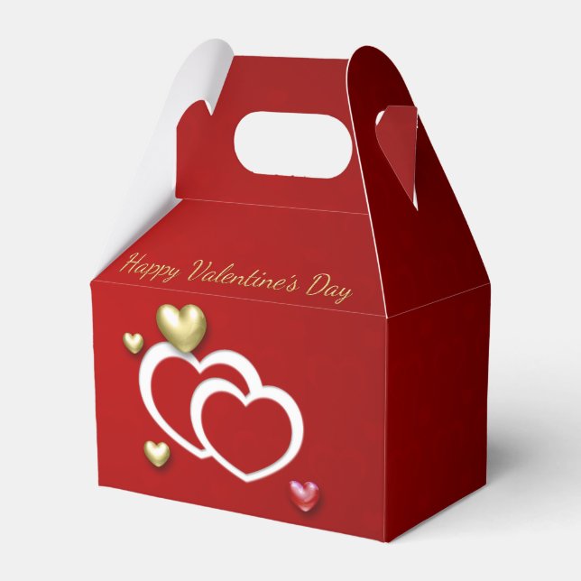 Modern Red Gold Valentine Hearts Favor Box (Front Side)