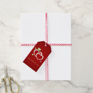 Modern Red Gold Valentine Hearts Gift Tags