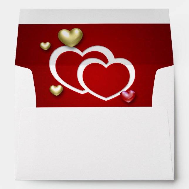 Modern Red Gold Valentine's Day Hearts Envelope (Back (Bottom))