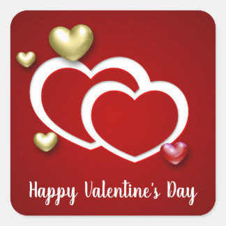 Modern Red Gold Valentine's Day Hearts Square Sticker
