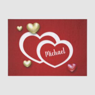 Modern Red Gold Valentine's Day Hearts Tissue Paper