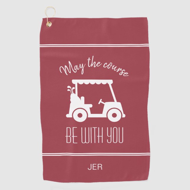 Modern Red Golf Cart Monogrammed Golfer Quote Golf Towel (Front)