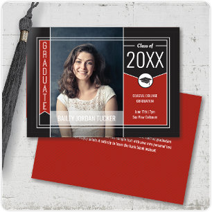 Modern Red Graduate Photo Graduation Announcement