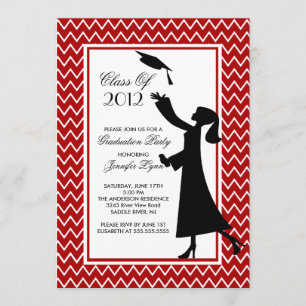 Modern Red Graduation Invitation Silhouette Grad
