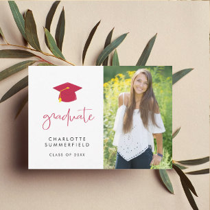 Modern Red Graduation Party Photo Invitation