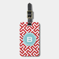 Modern red greek key geometric patterns monogram