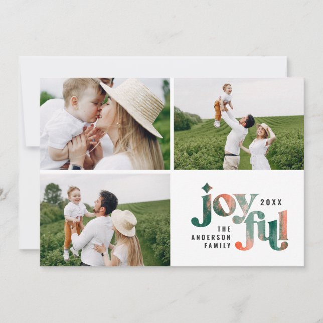 Modern red green abstract painted Christmas Holiday Card (Front)