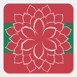 Modern Red, Green and white Holiday Poinsettia Square Sticker
