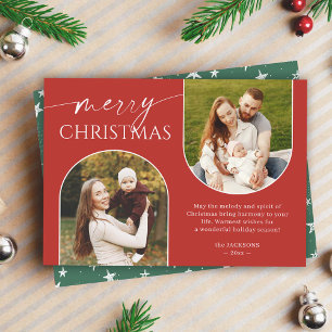 Modern Red Green Arch Photo Frame Christmas Holiday Card