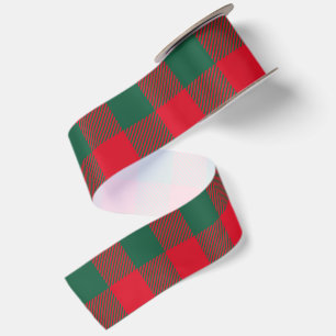 Modern Red Green Buffalo Plaid Christmas Pattern Satin Ribbon
