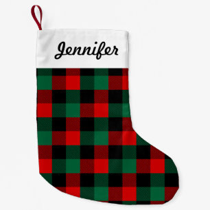 Modern Red Green Christmas Buffalo Plaid Pattern Small Christmas Stocking