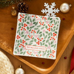 Modern Red & Green Christmas Floral Pattern Napkin