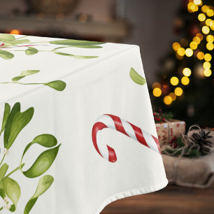 Modern Red & Green Christmas Greenery Pattern Tablecloth
