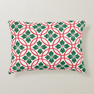Modern Red Green Christmas Holly Pattern Accent Pi Pillow