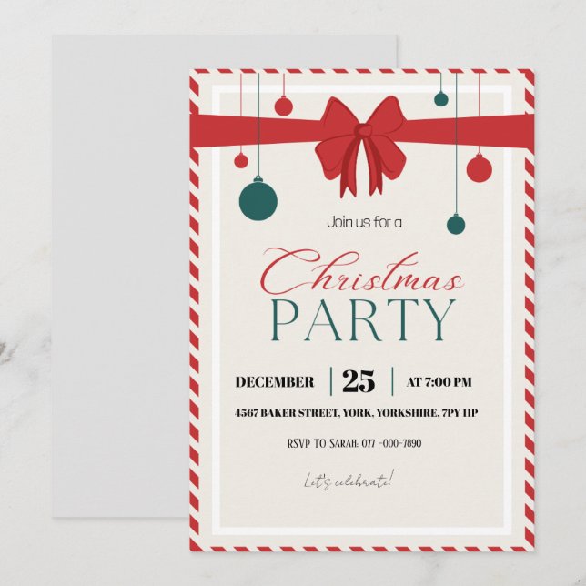 Modern Red Green Christmas Party   Invitation (Front/Back)