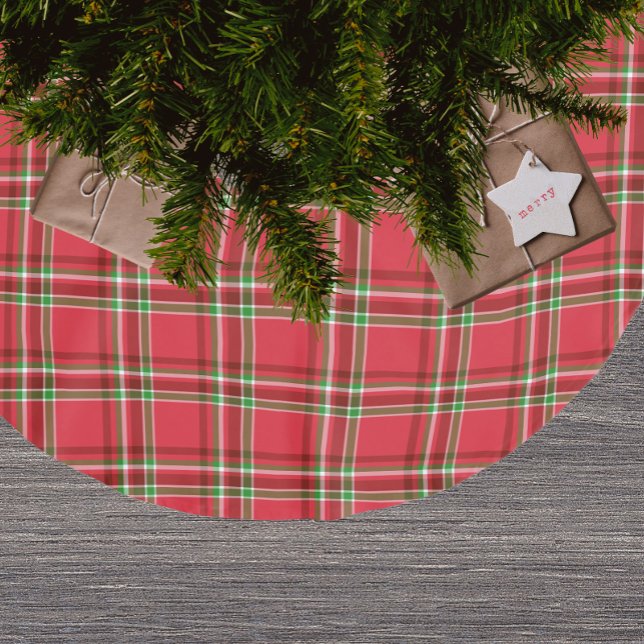 Modern Red Green Christmas Tartan Plaid Pattern Brushed Polyester Tree Skirt (Creator Uploaded)