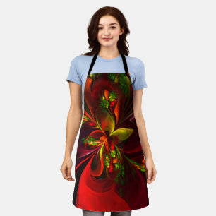 Modern Red Green Floral Abstract Art Pattern #05 Apron