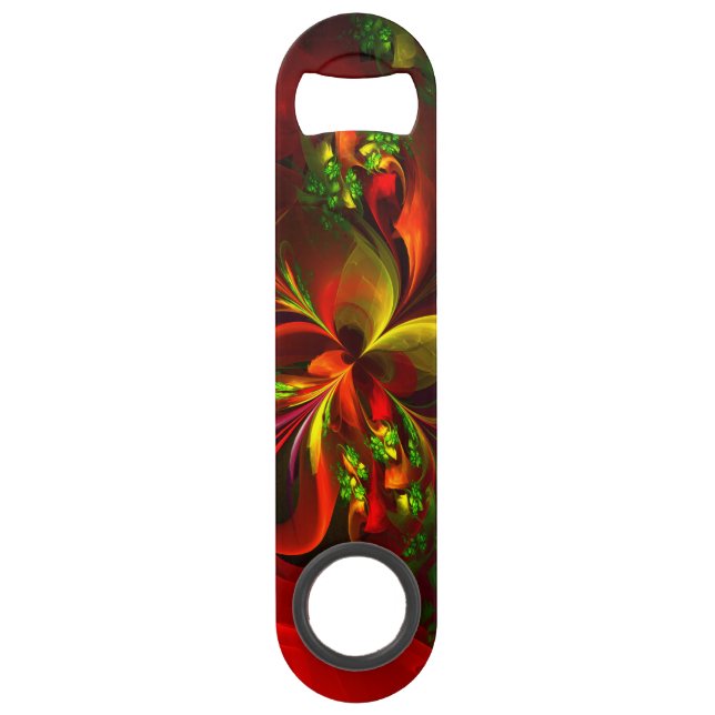 Modern Red Green Floral Abstract Art Pattern #05 Bar Key (Front)