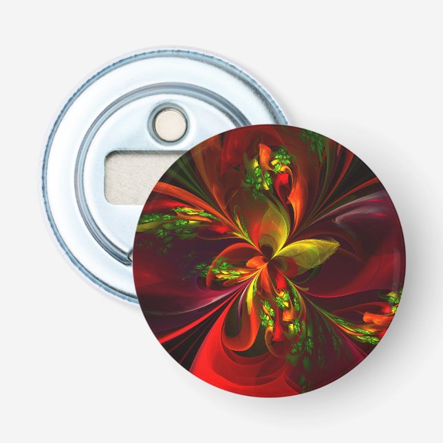 Modern Red Green Floral Abstract Art Pattern #05 Bottle Opener (Front)