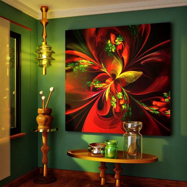Modern Red Green Floral Abstract Art Pattern #05 Canvas Print (Modern Red Green Floral Abstract Art Pattern #05 Canvas Print)
