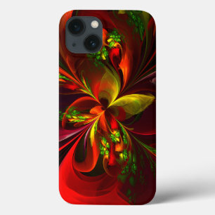 Modern Red Green Floral Abstract Art Pattern #05 iPhone 13 Case