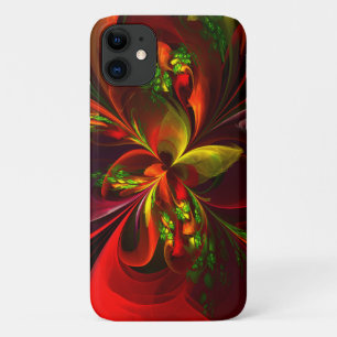 Modern Red Green Floral Abstract Art Pattern #05 iPhone 11 Case