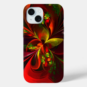 Modern Red Green Floral Abstract Art Pattern #05 iPhone 15 Case