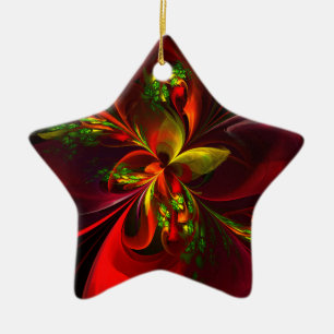 Modern Red Green Floral Abstract Art Pattern #05 Ceramic Ornament