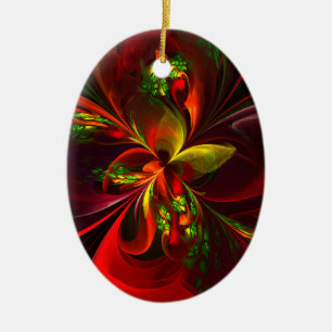 Modern Red Green Floral Abstract Art Pattern #05 Ceramic Ornament