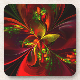 Modern Red Green Floral Abstract Art Pattern #05 Coaster