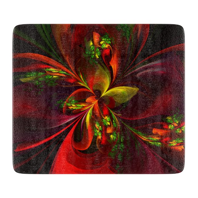 Modern Red Green Floral Abstract Art Pattern #05 Cutting Board (Front)