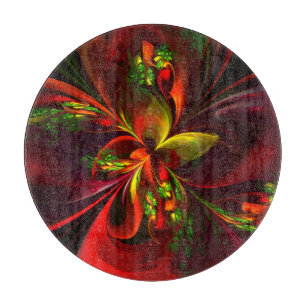 Modern Red Green Floral Abstract Art Pattern #05 Cutting Board