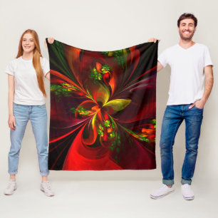 Modern Red Green Floral Abstract Art Pattern #05 Fleece Blanket