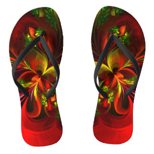 Modern Red Green Floral Abstract Art Pattern #05 Flip Flops