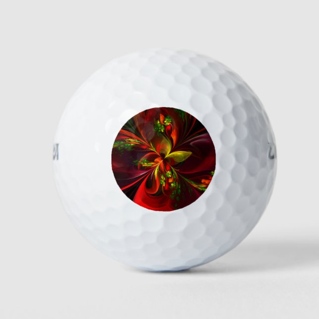 Modern Red Green Floral Abstract Art Pattern #05 Golf Balls (Front)