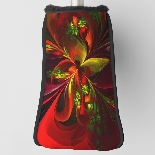 Modern Red Green Floral Abstract Art Pattern #05 Golf Head Cover (Rotate 90)