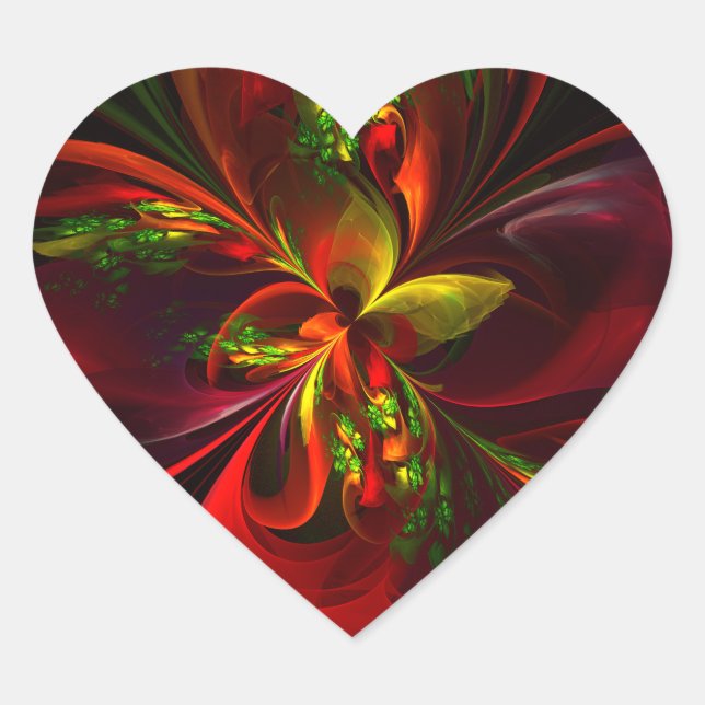 Modern Red Green Floral Abstract Art Pattern #05 Heart Sticker (Front)