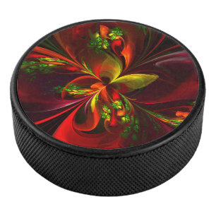 Modern Red Green Floral Abstract Art Pattern #05 Hockey Puck