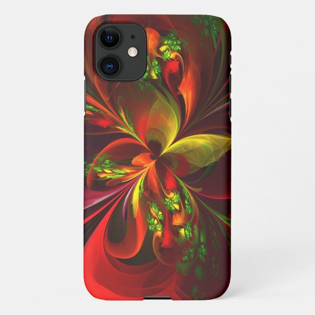 Modern Red Green Floral Abstract Art Pattern #05 iPhone Case (Back)