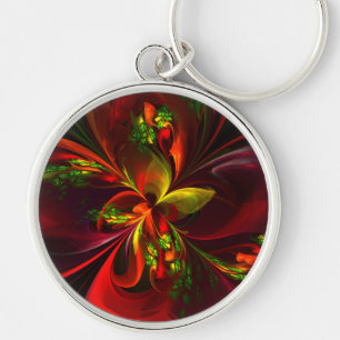Modern Red Green Floral Abstract Art Pattern #05 Keychain
