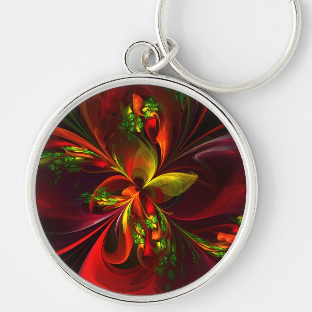 Modern Red Green Floral Abstract Art Pattern #05 Keychain (Front)