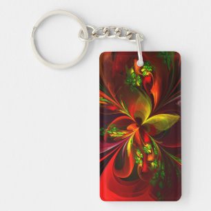 Modern Red Green Floral Abstract Art Pattern #05 Keychain