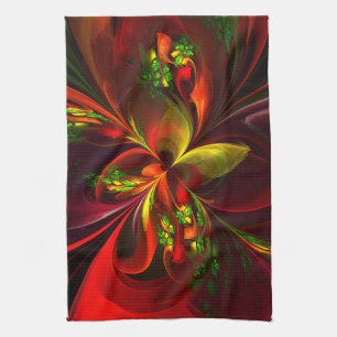 Modern Red Green Floral Abstract Art Pattern #05 Kitchen Towel