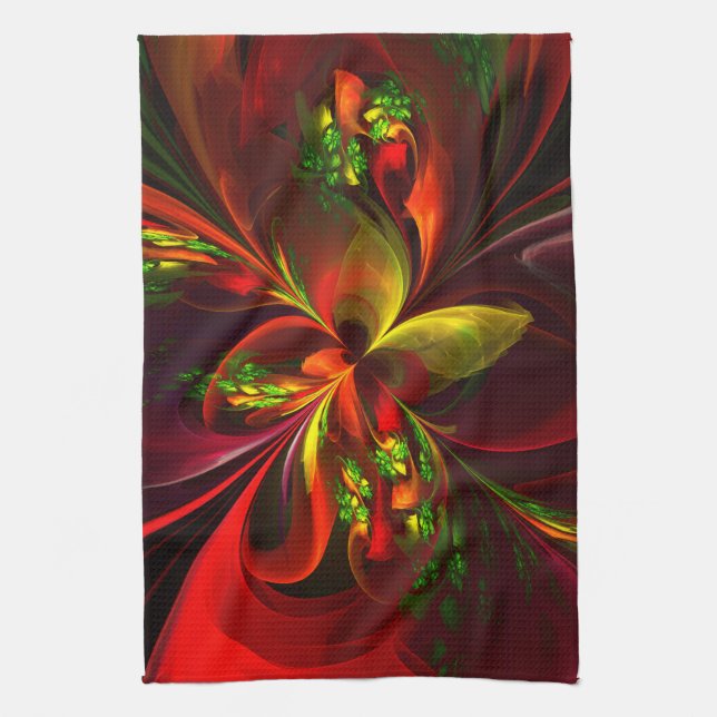 Modern Red Green Floral Abstract Art Pattern #05 Kitchen Towel (Vertical)