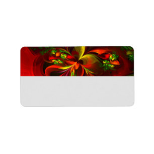 Modern Red Green Floral Abstract Art Pattern #05 Label