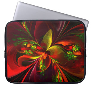 Modern Red Green Floral Abstract Art Pattern #05 Laptop Sleeve