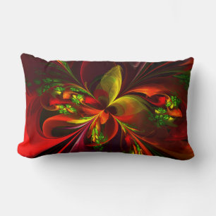 Modern Red Green Floral Abstract Art Pattern #05 Lumbar Pillow