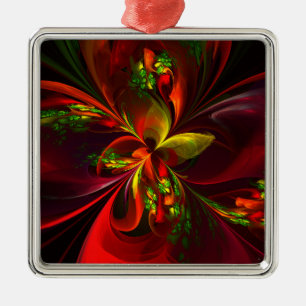 Modern Red Green Floral Abstract Art Pattern #05 Metal Ornament