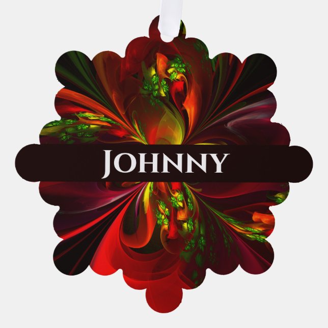 Modern Red Green Floral Abstract Art Pattern #05 Ornament Card (Front)