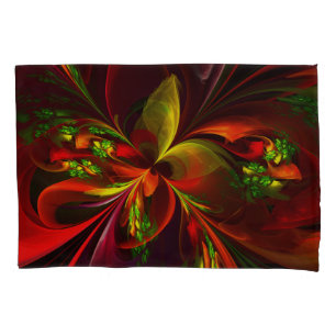 Modern Red Green Floral Abstract Art Pattern #05 Pillowcase
